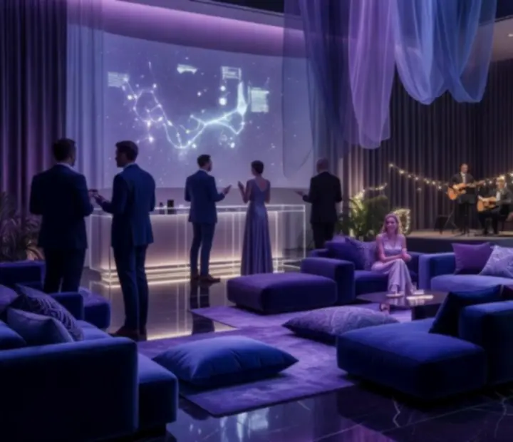 Elegancka atmosfera przy stolikach z nastrojowym światłem