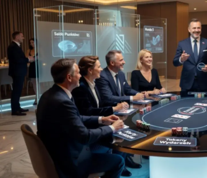 Formaty stołowe Veloradinova z motywem pokerowym w eleganckiej, nocnej oprawie.